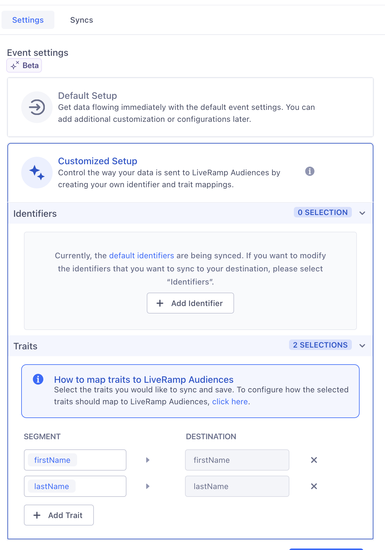 Add traits using the Customized Setup option.